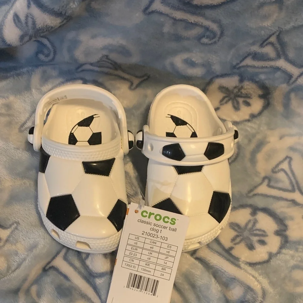 CROCS Kids Soccer Ball Slippers - Black and White